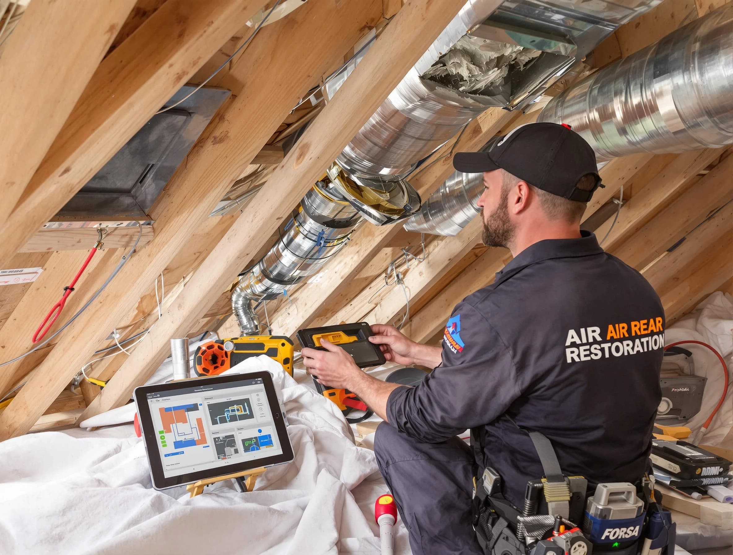 Litchfield Park Air Duct Cleaning technician performing precise duct repair work in Litchfield Park