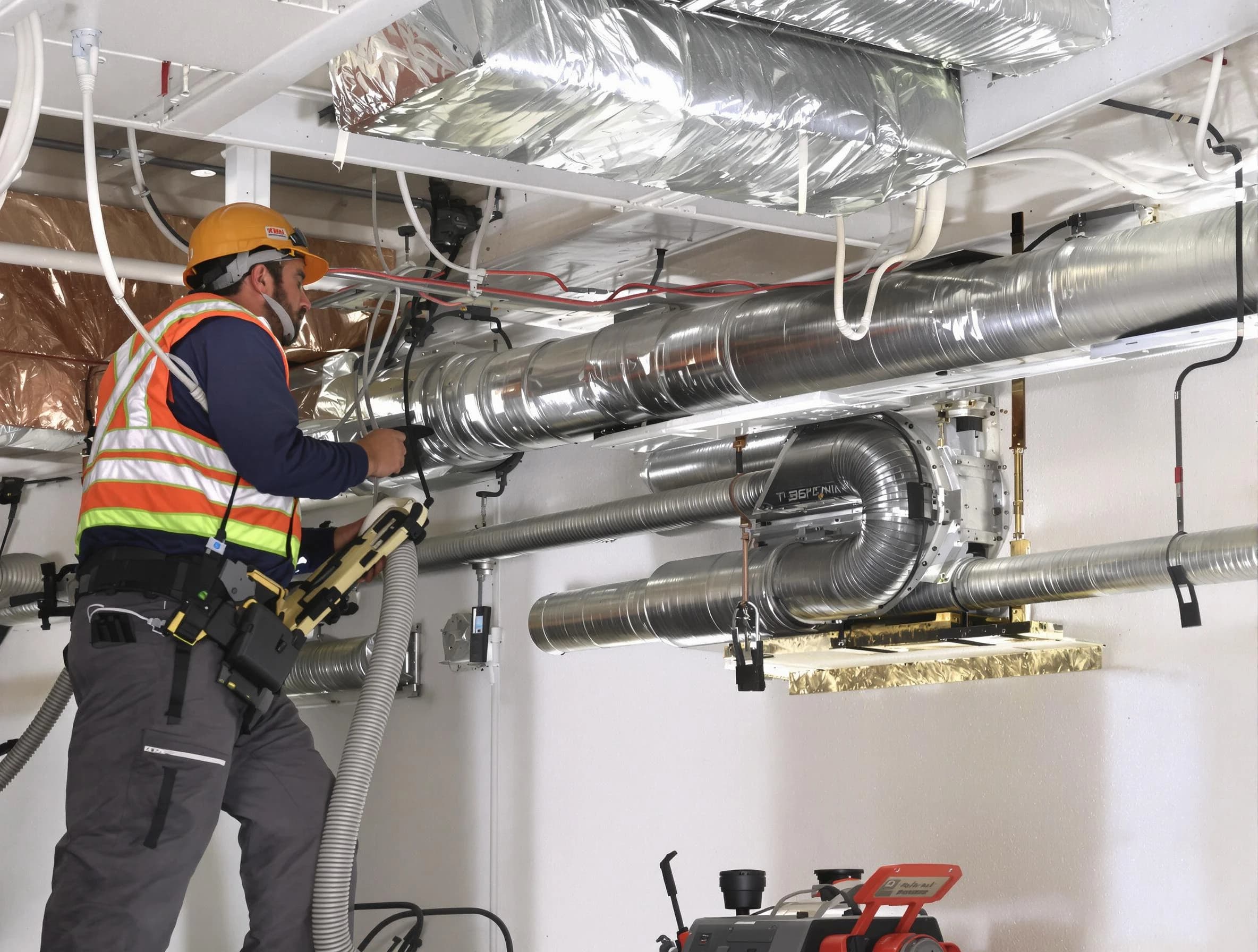 Litchfield Park Air Duct Cleaning technician performing precision vacuum insulation removal in a residential property in Litchfield Park